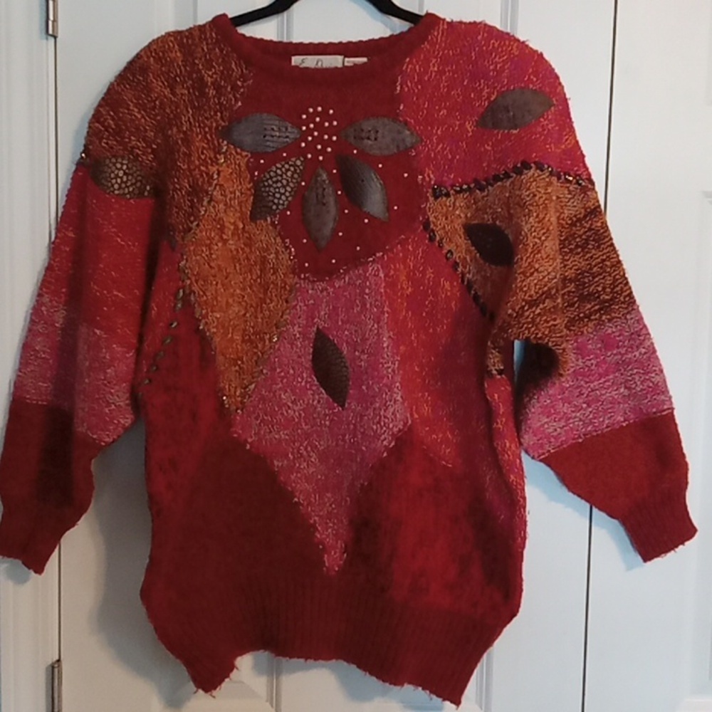 Vintage Red and Orange Patchwork Sweater